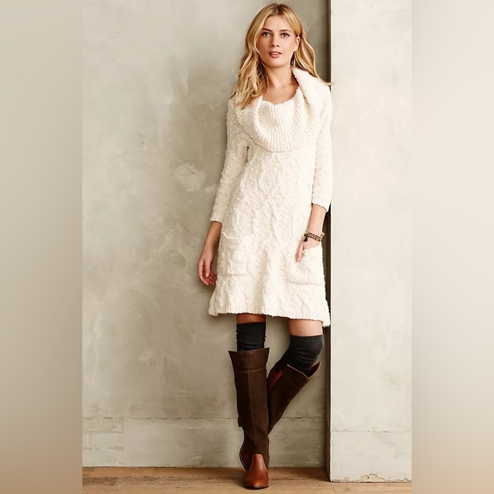 Anthropologie Sleeping on Snow Meli Cable Knit Sweater Dress Size Large